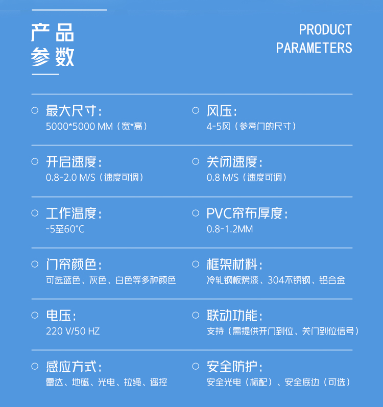 西朗门业PVC快速卷帘门产品参数